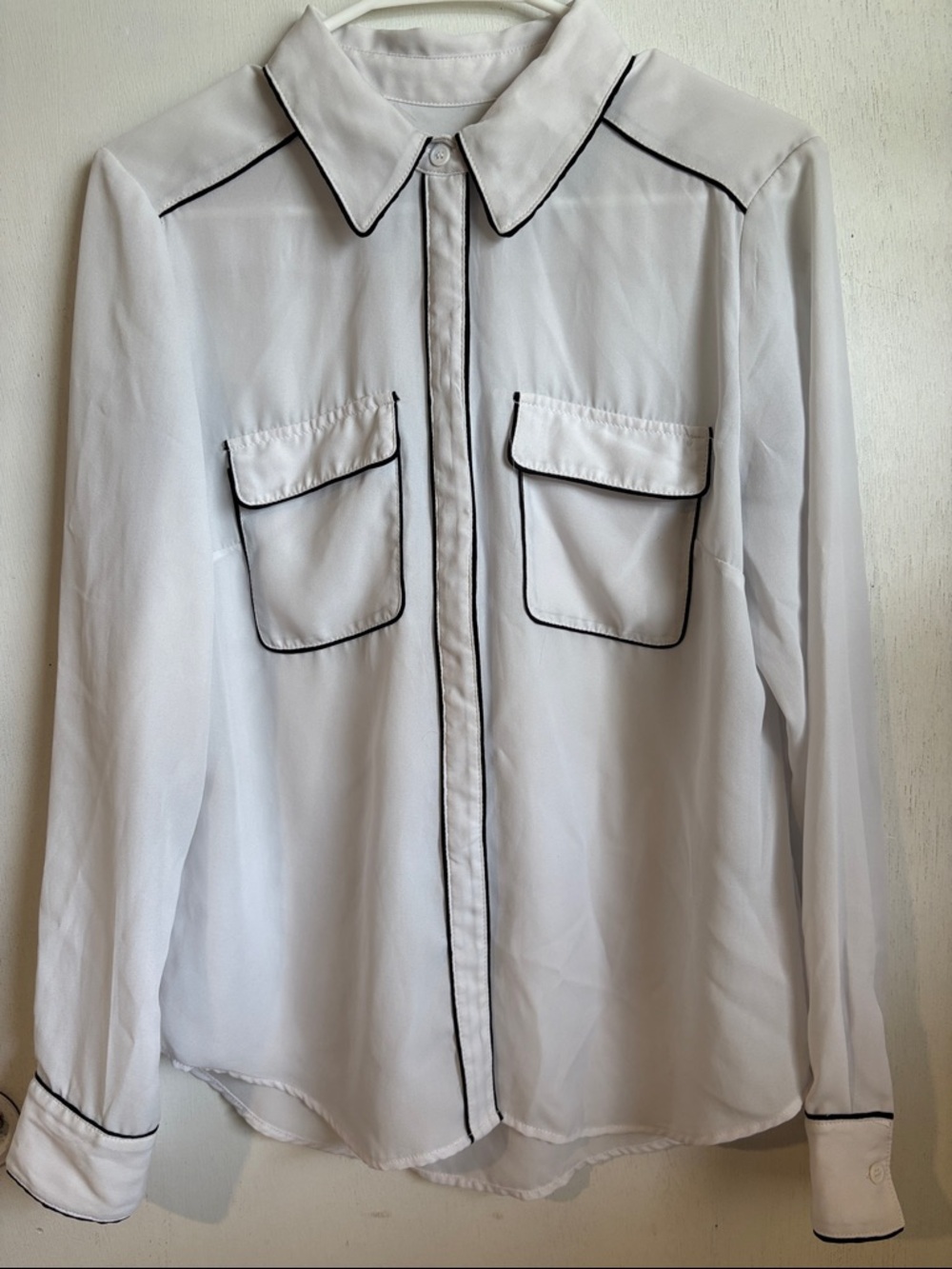 Premise White Button-Up Shirt with Black Piping